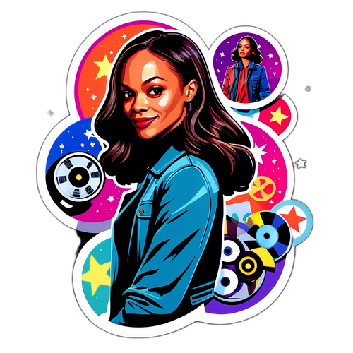 Ilustrație colorată a lui Zoe Saldana în stil