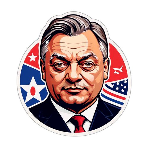 A Viktor Orbán stilizált portréja, politikai szimbólumokkal gazdagítva