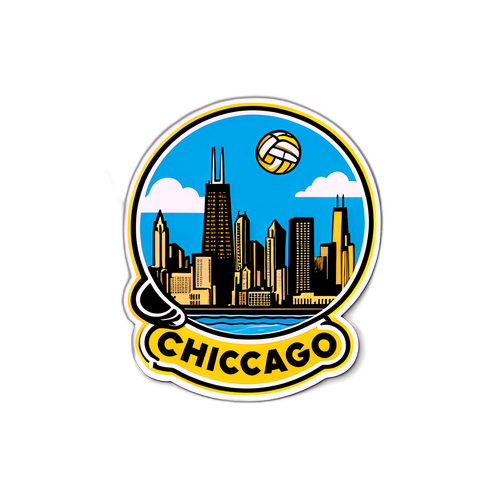 Sticker z panoramicznym widokiem Chicago z akcentami siatkówki