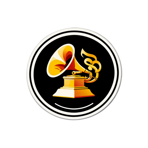Et klistermærke, der symboliserer samarbejde blandt musikere ved Grammys 2026