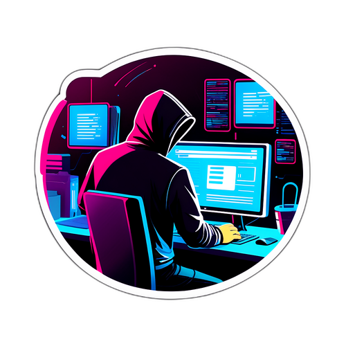 Autocollant sur la violation de données avec un hacker dans une chambre sombre