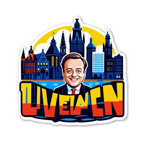 Sticker van Bart De Wever met Antwerpse skyline
