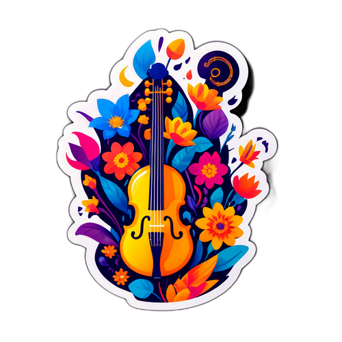 Çiçekler ve Müzik Aletleri Sticker Tasarımı