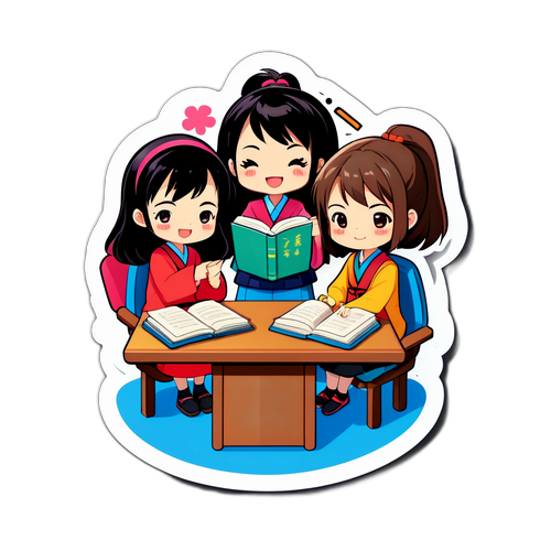 楽しい勉強シーンのキャラクターラベル