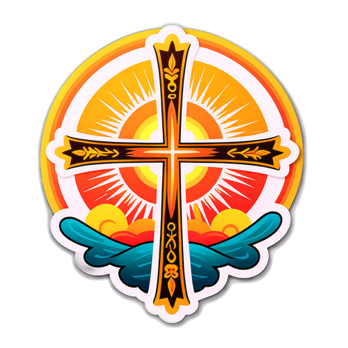 Stiker Inspiratif dengan Desain Salib dan Matahari