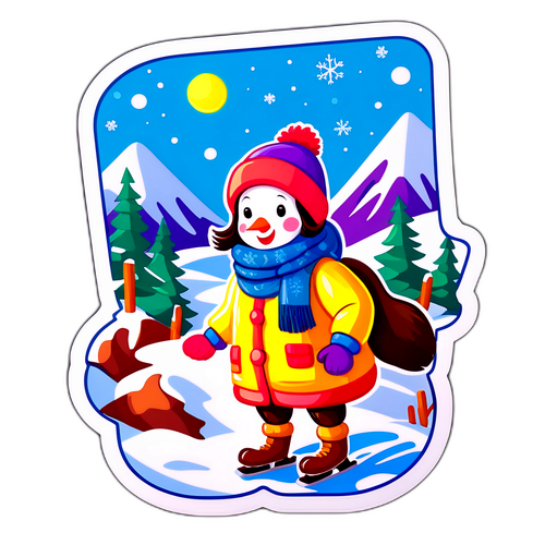 Gledelig vinter-tema klistremerke av Henny Reistad