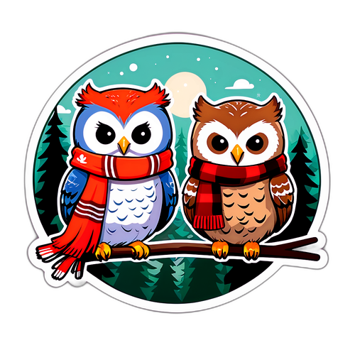 Autocollant d'Hiboux Cutes avec Écharpes des Raptors et Grizzlies