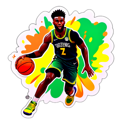 Autocollant amusant de Jaylen Brown dribblant un ballon de basket