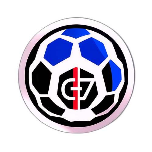 Minimalistische sticker met een voetbal en het G7-toplogo