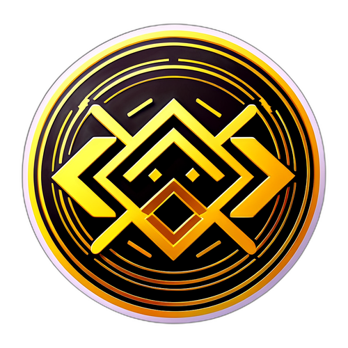 Zlaté logo Binance s vizuálními prvky kryptoměn a blockchainu