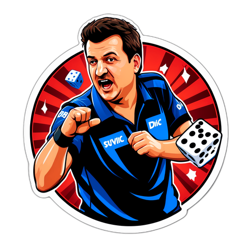 Aufkleber von Mensur Suljović in epischen Momenten des Dartspiels