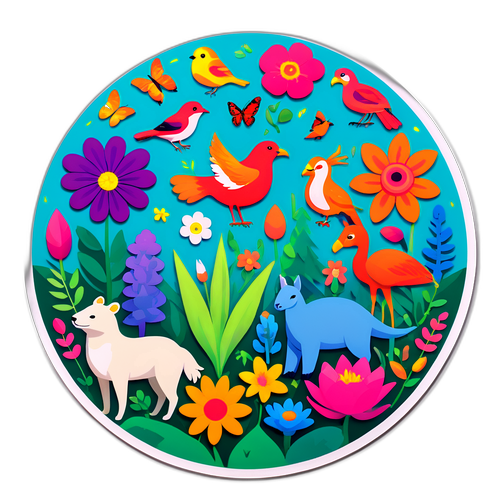 Natuur Sticker met Bloemen en Dieren