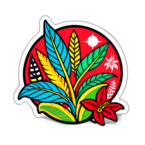 Стикер с растениями и символами Тринидада и Тобаго