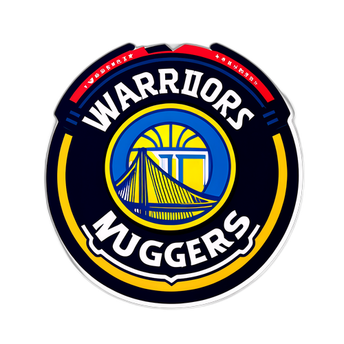 Дизайн с логотипами Ворриорз и Наггетс, обрамленными баскетбольным мячом