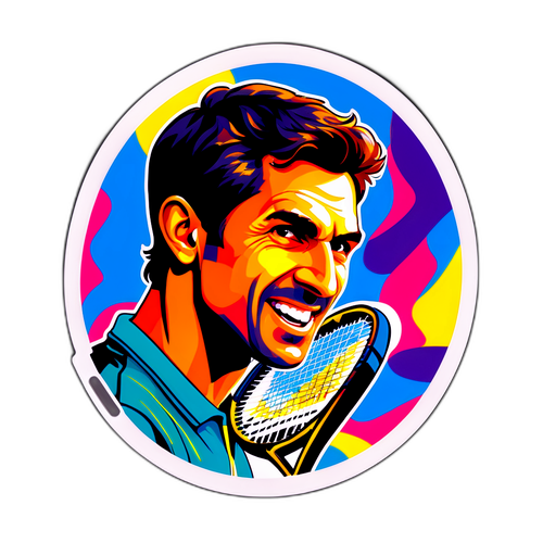 Diseño con la cara de Andrea Pellegrino en una raqueta de tenis