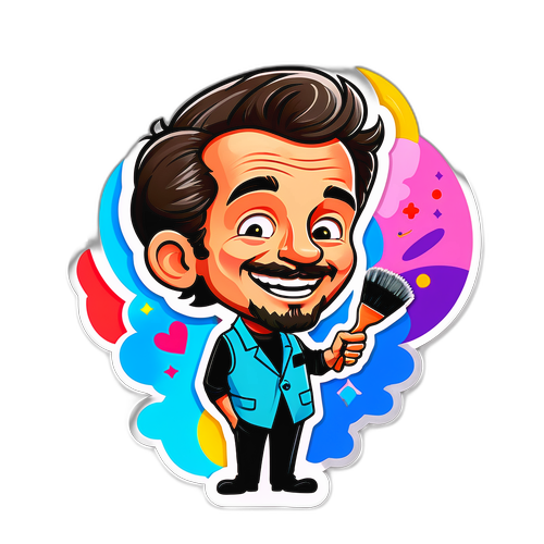 Speelse sticker van Charles Vanhoutte met kwast en palet