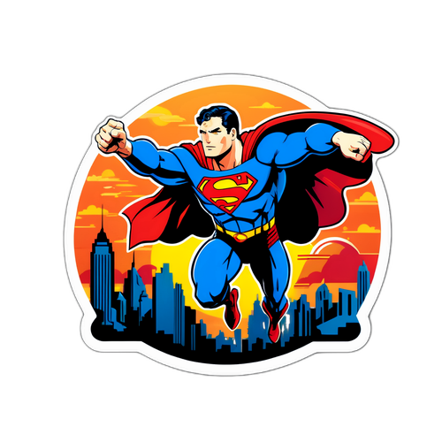 Superman die over een stad vliegt