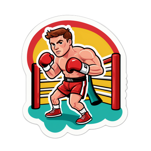 Canelo Boksta Ringde ve Zil Çalıyor, Karikatür Tarzında Karakter Stickerı