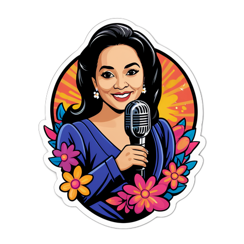 Sticker de Isabel Pantoja con Micrófono y Flores