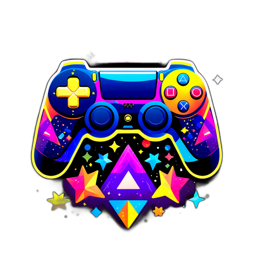Contrôleur PlayStation stylisé avec motifs géométriques