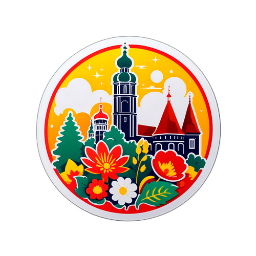 Дизайн наклейки, що відображає традиції Вилянська з елементами культури та природи