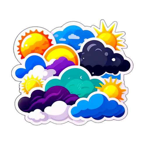 Een weersrapport sticker met diverse seizoenen