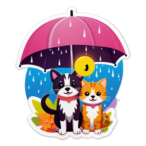 Sunny Smiles on Gloomy Days: The Adorable Dog and Cat Umbrella Adventure!