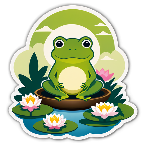 Zen Garden Frog with Lotus Flowers