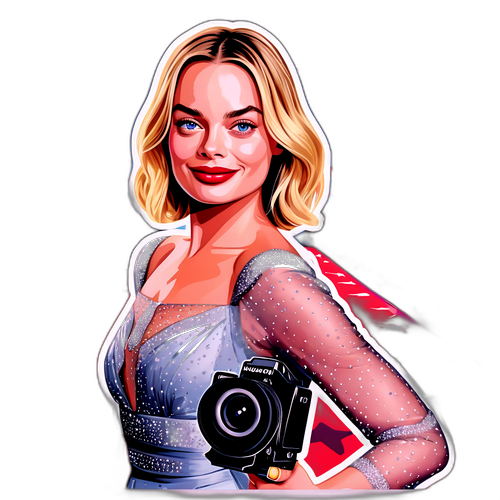 Elegáns matrica Margot Robbie vörös szőnyeges pózban