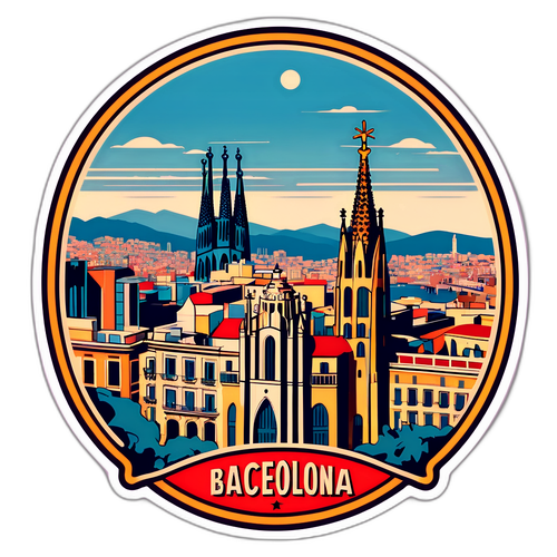 Nálepka s panoramatickým výhledem na Barcelonu