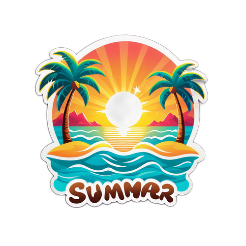 Praia de Verão com Palmas e Sol Radiante