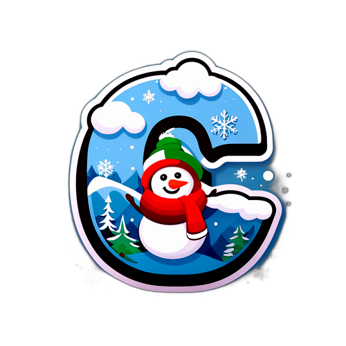 Stiker Ceria Huruf 'C' Dalam Suasana Musim Dingin