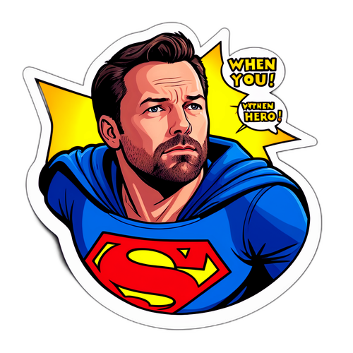 Autocolant cu Ben Affleck în stil comic, purtând o mantie de supererou