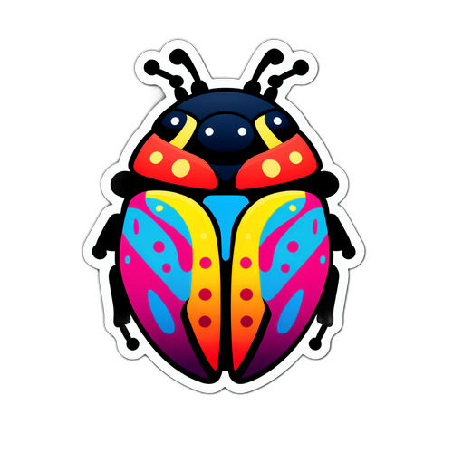 カラフルなバグアイコンのアートスタイルステッカー