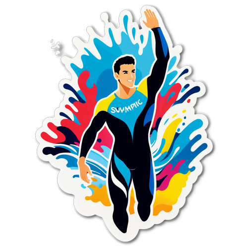 Splendido Sticker: Celebra il Nuoto Artistico Maschile alle Olimpiadi con Colori Danzanti!