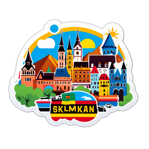 Szlovákia és Németország városainak színes stickerje