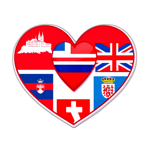 Карта Чехии и Гибралтара в форме сердца с флагами стран