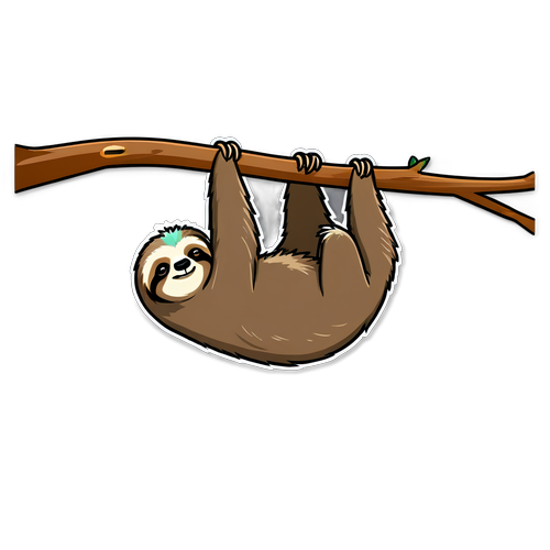 Lazy Sloth Hanging Upside Down with Coffee Cup Sticker