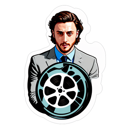 Stilig klistremerke av Aaron Taylor-Johnson med filmrulldesign