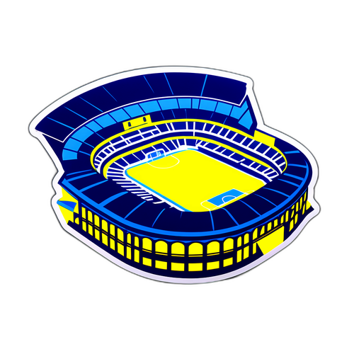 Яскрава наклейка з силуетами стадіонів України, освітлених вночі