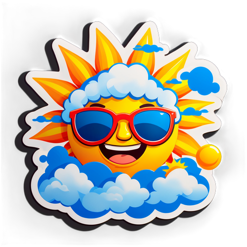 Catch the Sunshine Vibe! Unbelievably Cool Sticker of the Cheerful Sunglass Sun!