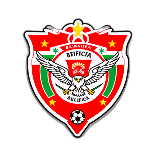 Logo artistic al echipei Benfica cu un fotbal și steaguri