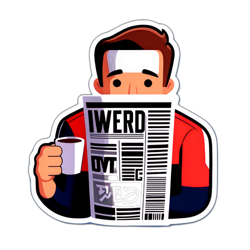 הוא קורא עיתון עם הכותרת 'מילה' mientras שותה קפה