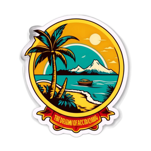 Sticker de nostalgie cu o fotografie retro a unei insule tropicale