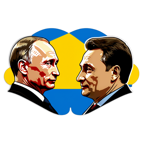 Стикер с силуэтами Путина и Зеленского на фоне флагов Украины и России
