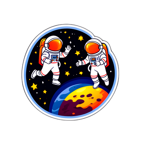 Une planète avec des astronautes, encourageant l'exploration spatiale