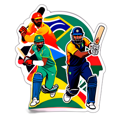 남아프리카와 인도 국가 크리켓 팀의 매치를 주제로 한 스티커 디자인