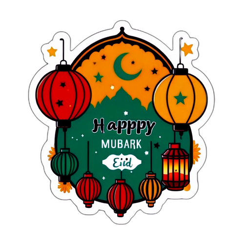 Stiker Selamat Eid Mubarak Ceria