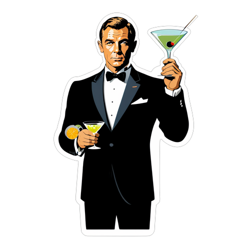Vintage-inspireret klistermærke af en klassisk James Bond-silhuet