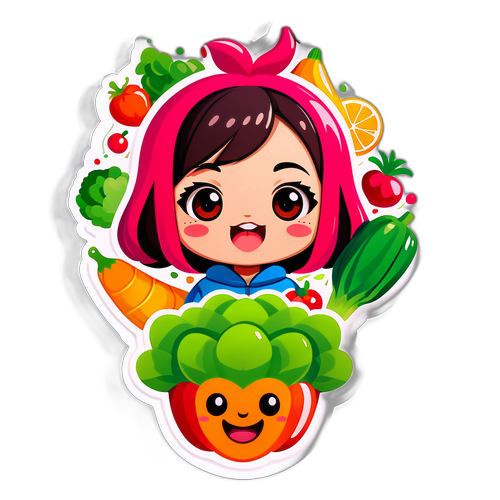 まるえつのキャラクターと新鮮な野菜や果物の組み合わせ